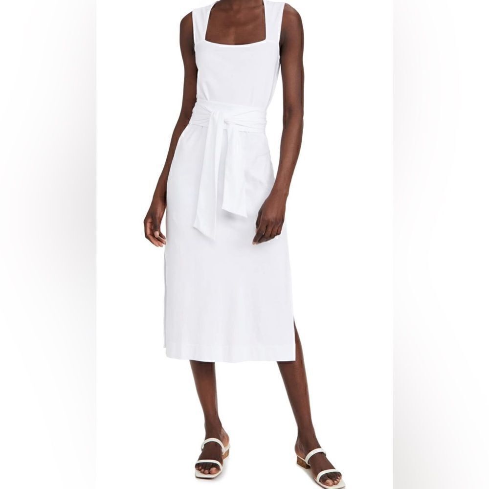 Vince White Sleeveless Midi Dress with Waist Tie